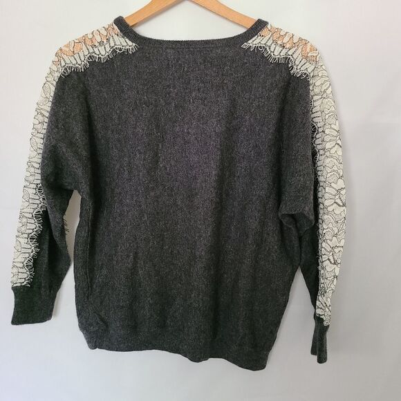 J. Crew Crewneck Edged Lace Wool Blend Sweater sz M - Picture 2 of 5